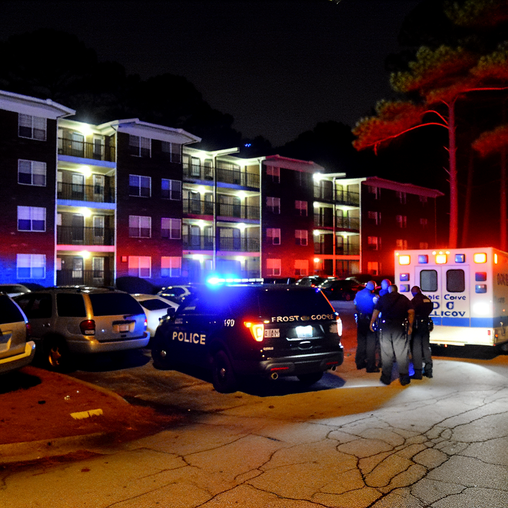 "Crime scene at Park Vista apartments in southeast Atlanta, where a 35-year-old man was found with multiple gunshot wounds. This apartment complex, located at 1940 Fisher Road, has a history of violence and neglect, highlighted in an Atlanta