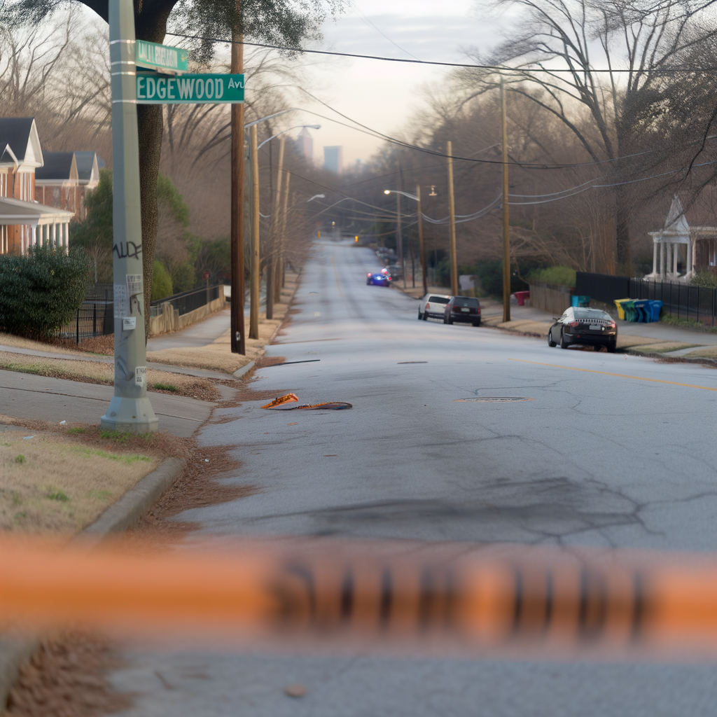 "Crime scene on Edgewood Avenue in northeast Atlanta where a 30-year-old man was found shot early Saturday morning, highlighting rising gun violence in the Sweet Auburn neighborhood near Martin Luther King Jr. National Historical Park."