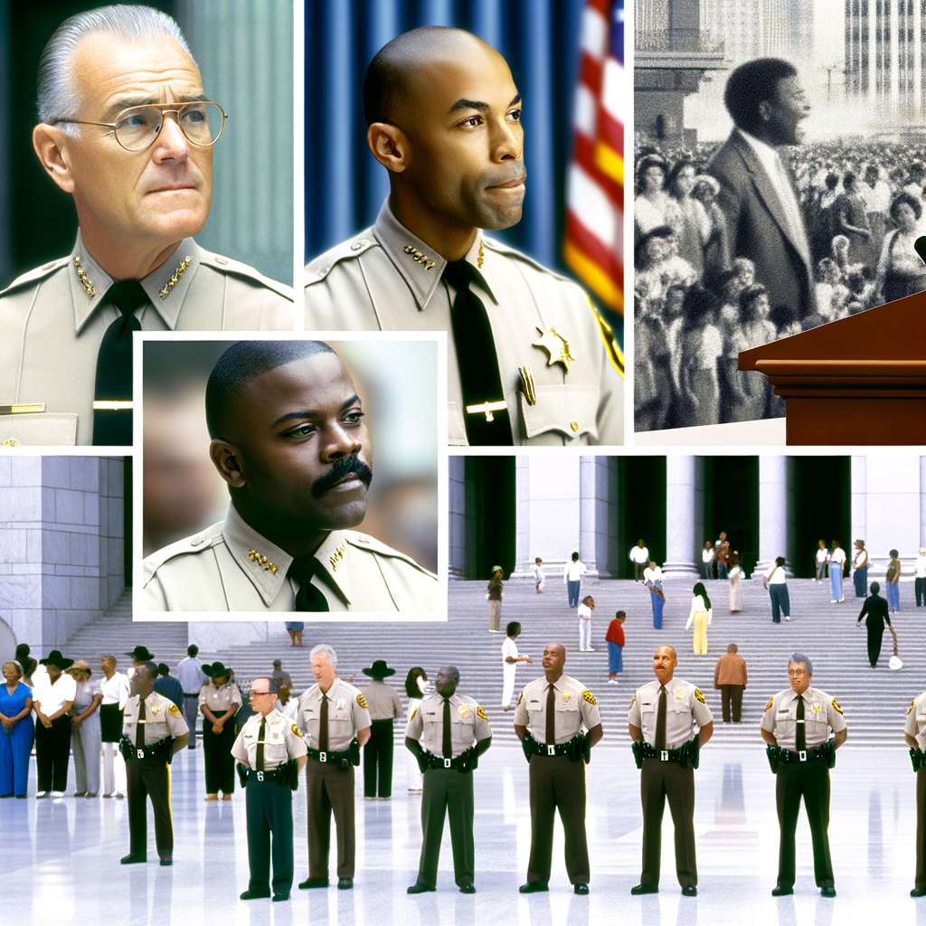 "Fulton County Courthouse in downtown Atlanta, where sheriff deputies and civilians gathered to honor the 20th anniversary of the tragic courthouse shooting on March 11, 2005. Chief Deputy Curtis Clark leads a moment of silence at the memorial,