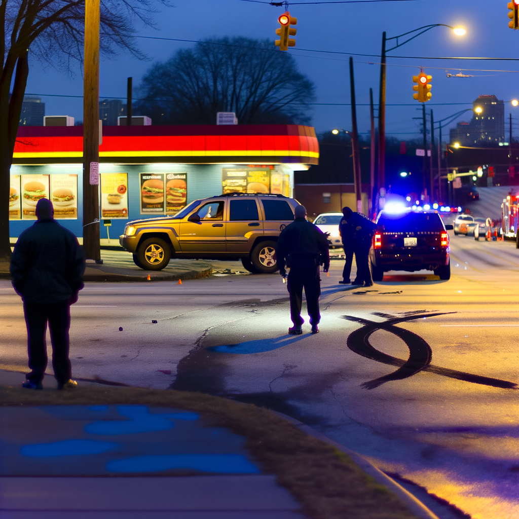 "Scene of hit-and-run crash near Taco Bell in Old Fourth Ward, Atlanta, where a woman was killed by a gold Jeep on Ponce de Leon Avenue, prompting police investigation."