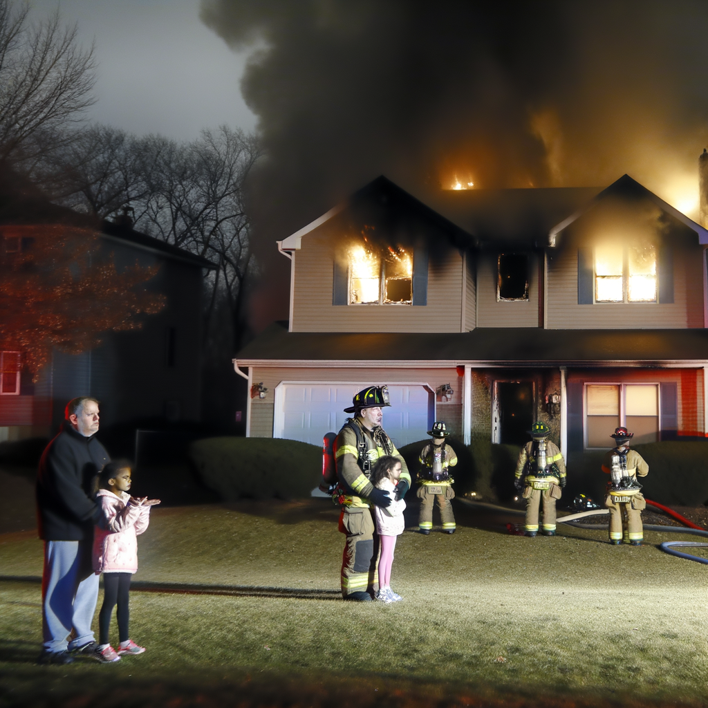 Alt text: "Firefighters battling heavy flames from the second story of a house in DeKalb County, Atlanta, where two young children and a man suffered burns in a house fire on Rivers Hills Court."