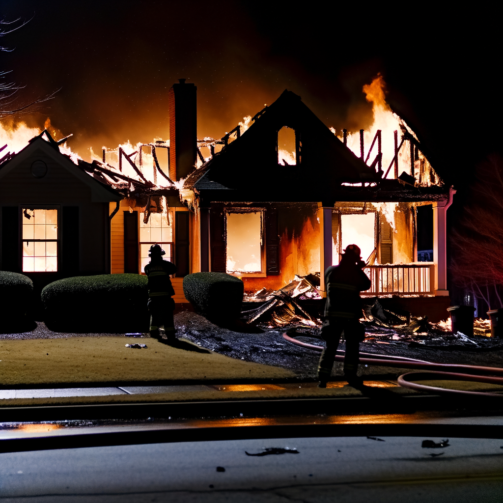 Alt text: "Emergency responders at the scene of a deadly fire in northwest Atlanta, where 78-year-old Mamie Farley lost her life. The charred remains of her home on 7th Street in the Carey Park neighborhood are visible,