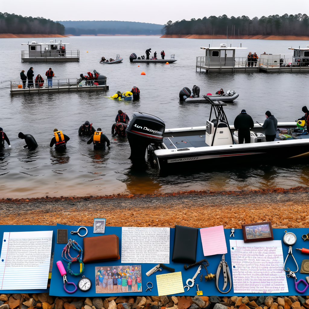 Alt text: "Handwritten thank-you notes from Westminster Schools students displayed on a table, expressing gratitude to search teams and volunteers for their efforts in locating missing teacher and coach Gary Jones at Lake Oconee, Georgia."