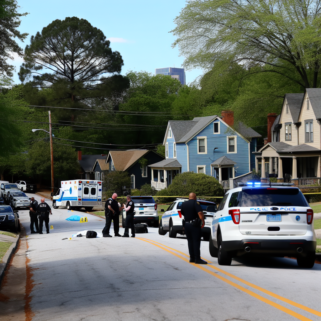 "Scene of shooting incident in northwest Atlanta near Center Hill Park, where one person was killed and another injured in a residential neighborhood on Hill Street, as police investigate the crime."