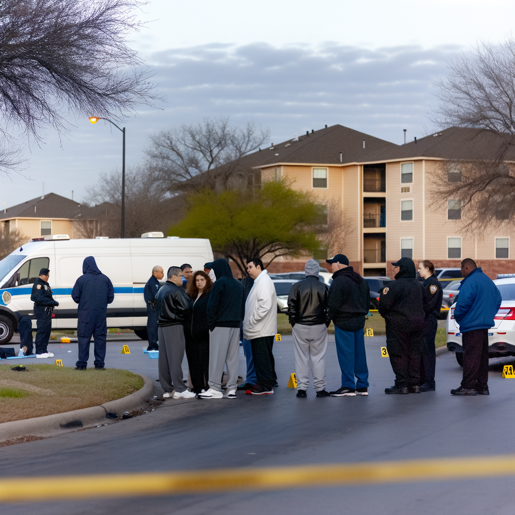 "DeKalb County police investigate crime scene in Stonecrest neighborhood, Somerset Parkway and Hillandale Road, where a young man's death is under investigation, with medical examiner's van and grieving loved ones present."