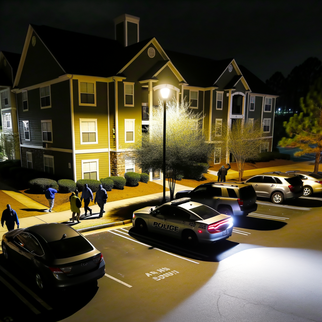 "Scene of the shooting at Residence at Riverside apartments in Austell, where a 17-year-old was fatally shot Thursday night, prompting an investigation by Cobb County police."