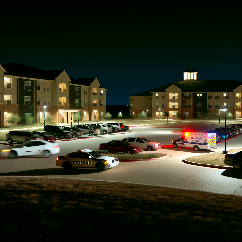 "Scene of shooting near University of West Georgia campus in Carrollton, where a man was fatally shot at The Reserve Carrollton Apartments, prompting police investigation and pursuit of a suspect."