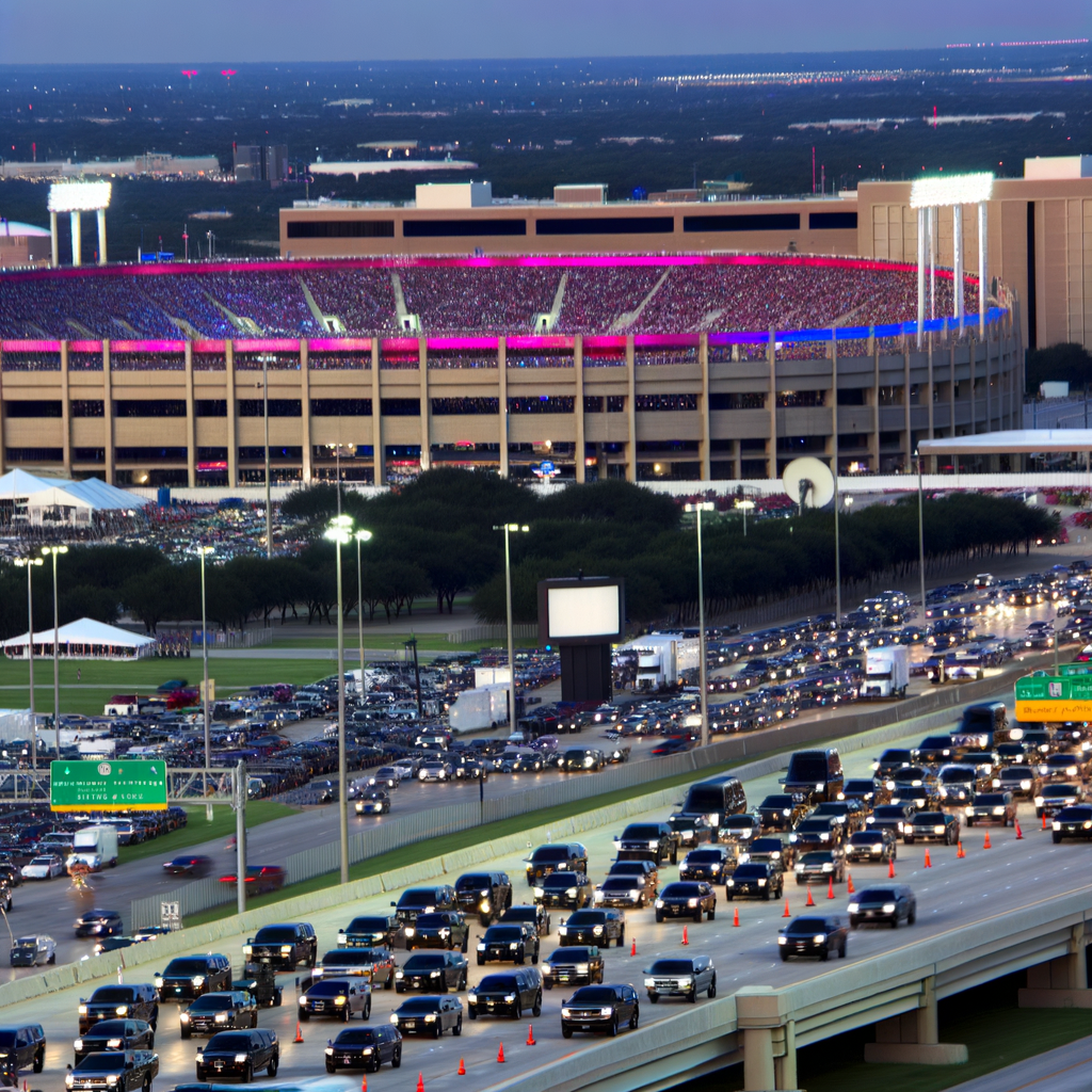 "Traffic congestion near James R. Hallford Stadium in Clarkston, Atlanta, as Vice President Kamala Harris concludes her campaign rally, impacting I-285 and surrounding interstates during peak evening commute."