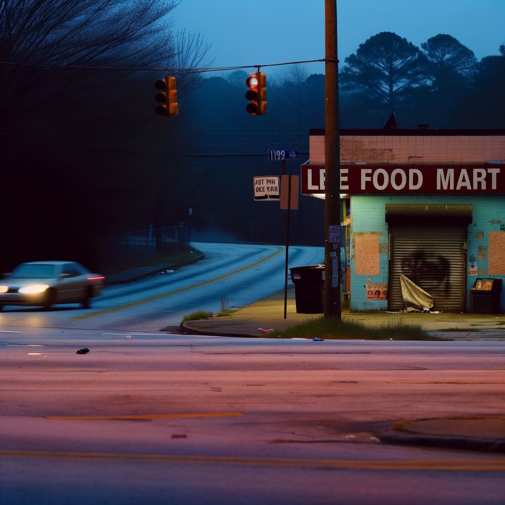 "Scene of fatal hit-and-run accident in southwest Atlanta, where a woman was struck and killed by a car near Lee Food Mart on Lee Street early Tuesday morning."