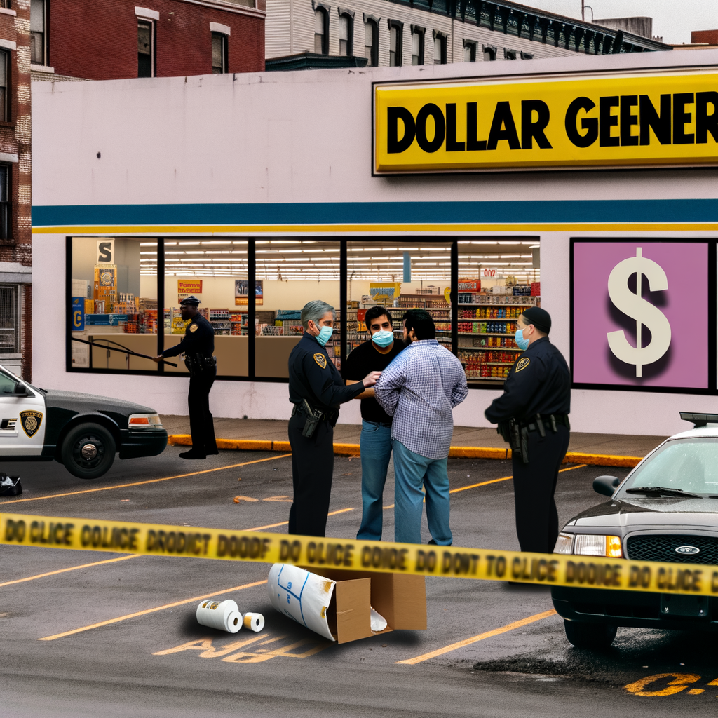 "Atlanta police investigate shooting incident at Dollar General store on Martin Luther King Jr. Drive, where a man was shot while attempting to stop a robbery; crime scene marked with police tape and officers interviewing witnesses."