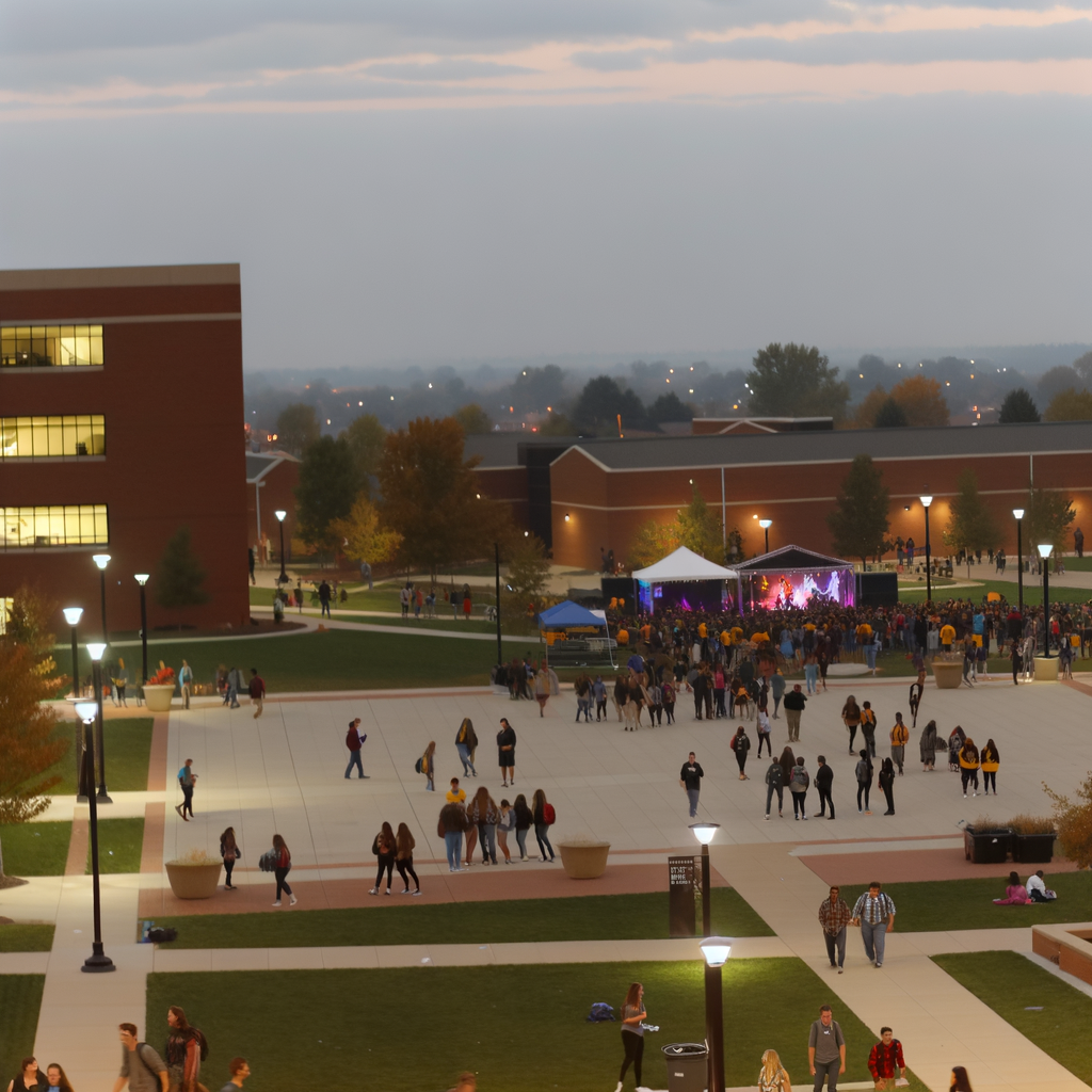 "Scene of the Albany State University shooting during homecoming weekend, showing police presence and a crowd gathering near C.W. Grant Student Union, where gunfire left one teenager dead and five others injured, including local high school students. The incident highlights safety