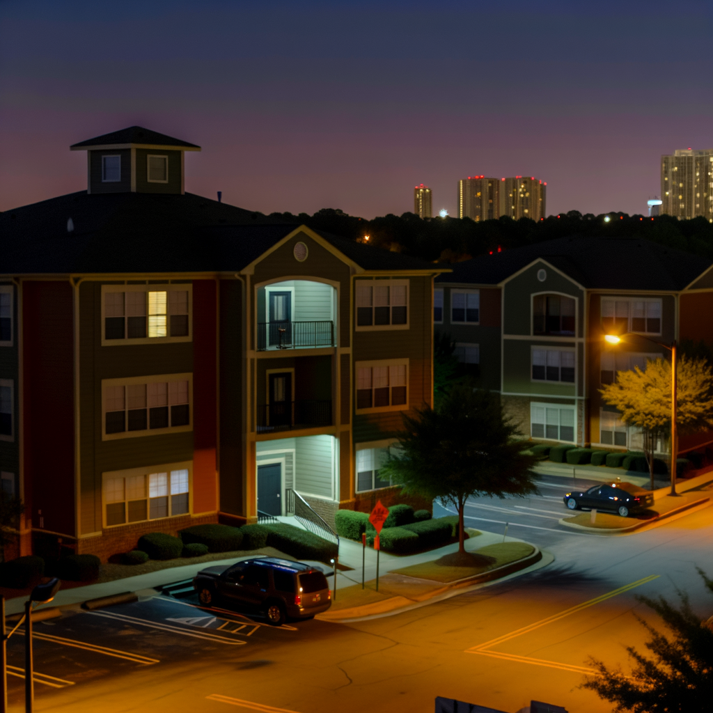 "Crime scene at Harmony Plaza Apartments in southwest Atlanta where a woman was shot and killed, highlighting ongoing violence in the Campbellton Road neighborhood."