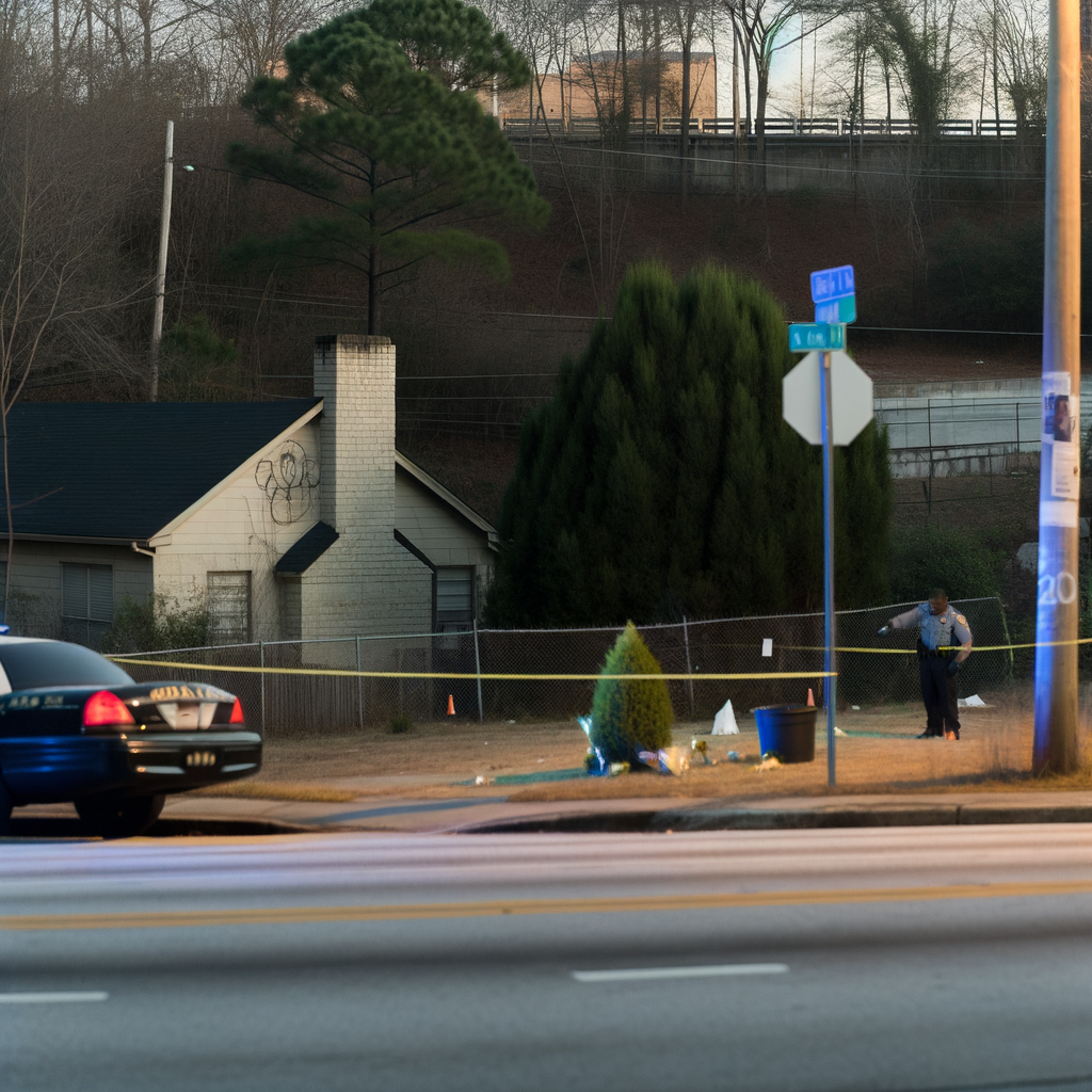 Alt text: "Scene of a hit-and-run crash on Martin Luther King Jr. Drive in Adamsville, southwest Atlanta, where an 81-year-old woman named Dena Flores was tragically killed. Police investigate the area following the incident that led