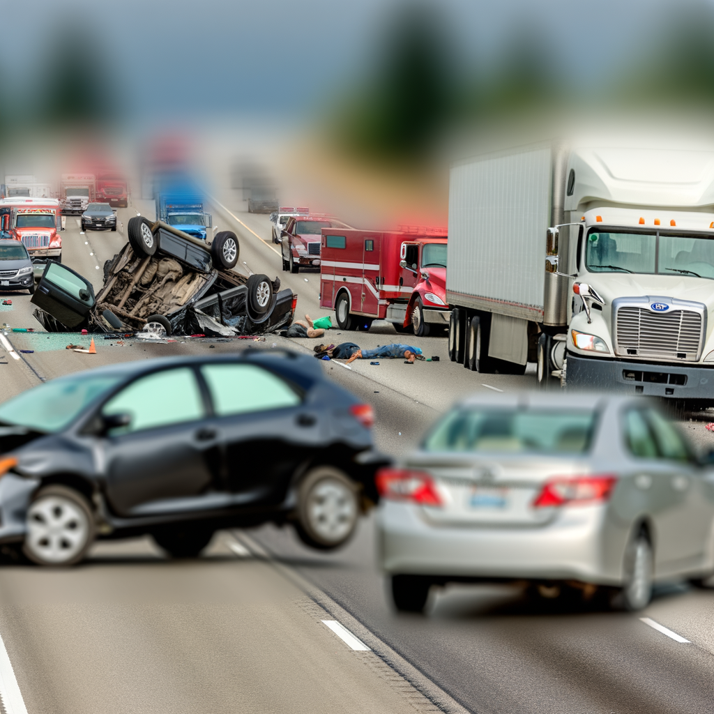 "Scene of a fatal seven-car pileup on I-75 South in Atlanta, where 24-year-old McKayla Harshaw lost her life; image shows overturned Toyota Corolla and emergency responders at the crash site, highlighting the tragic impact of the