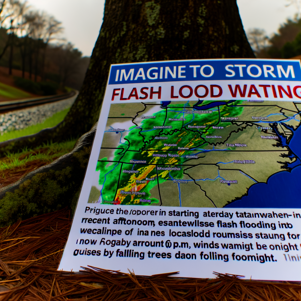 "Heavy rain forecasted for Atlanta leads to increased flash flooding risk, with storm clouds gathering over the city skyline, highlighting the potential for localized flooding and severe weather conditions."