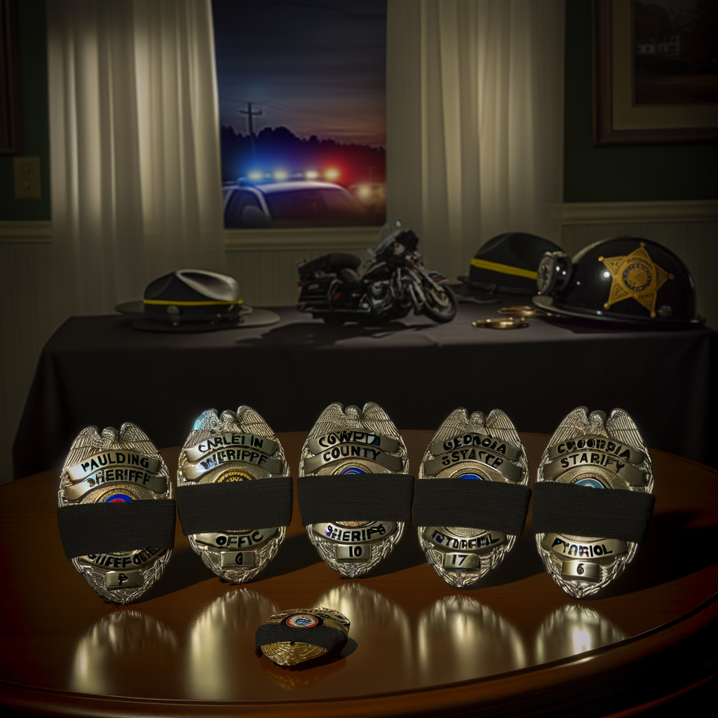 Alt text: "Memorial tribute for fallen Georgia law enforcement officers, including Deputy Brandon Cunningham and Investigator Taylor Bristow, highlighting the tragic loss of six officers in 2024 due to violence and accidents in the line of duty."