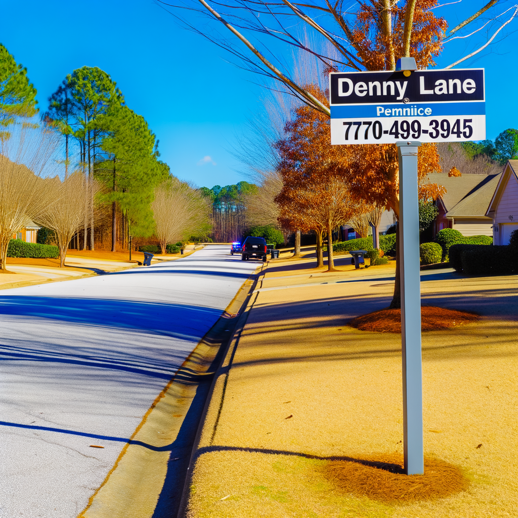 "Scene of altercation in Mableton, Georgia, where two men were shot on Denny Lane near Pebblebrook High School; Cobb County police investigate the crime resulting in one fatality and one injury."