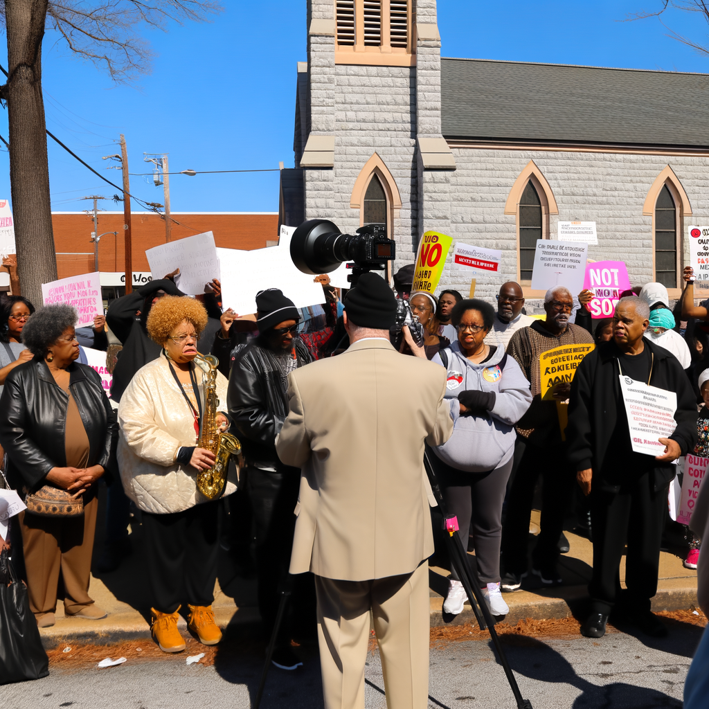 "Families First protest in Atlanta against Trump’s 'big, beautiful bill' impacting Medicaid and food assistance, featuring local leaders and community members speaking on economic justice and health care access at Impact Church on Sylvan Road."