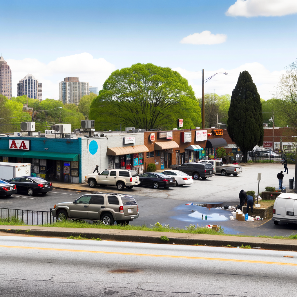 "Atlanta police at the scene of a deadly shooting on Campbellton Road, where 21-year-old Jamar Akins was shot and killed near local businesses, including a grocery store and hair salon. Suspect Jasen Williams, 23, has