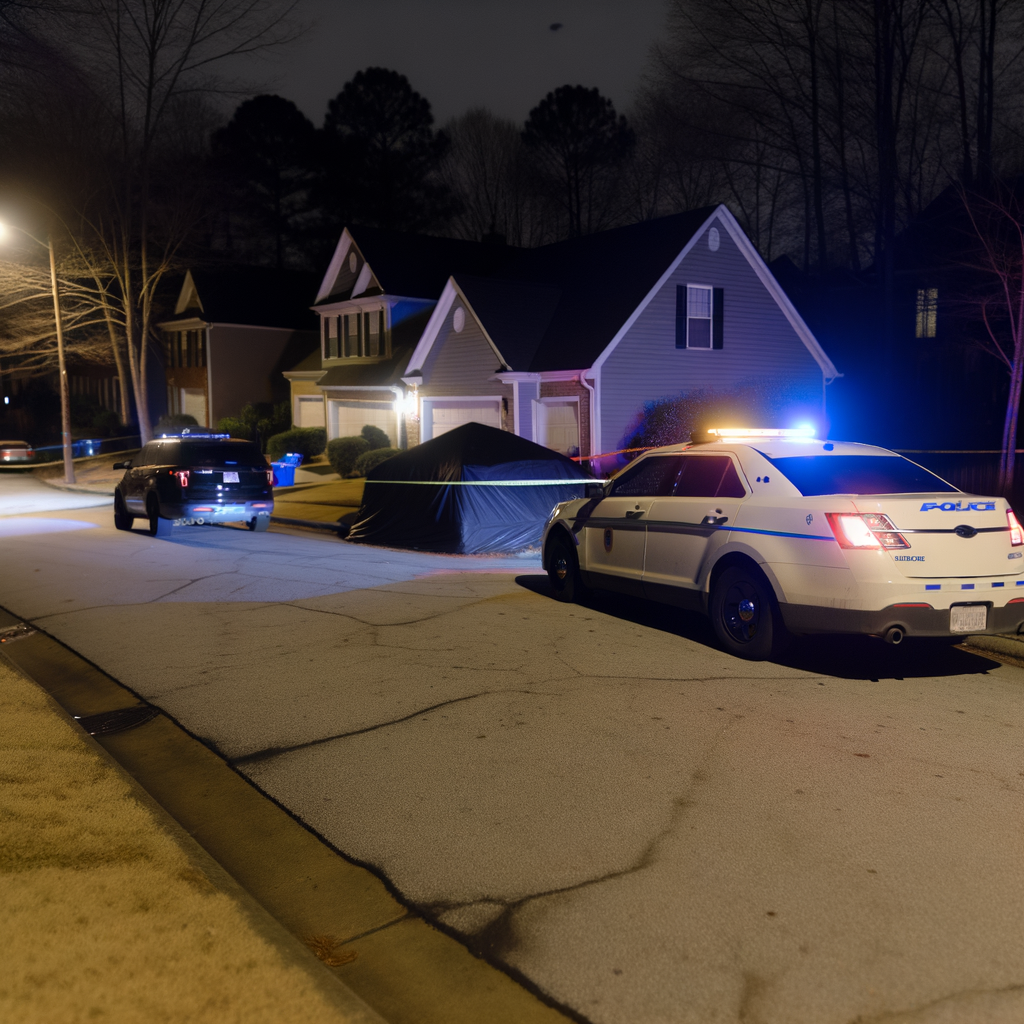 "Police investigate crime scene where two individuals were found shot to death in northwest Atlanta home, possibly a murder-suicide in Washington Park neighborhood."