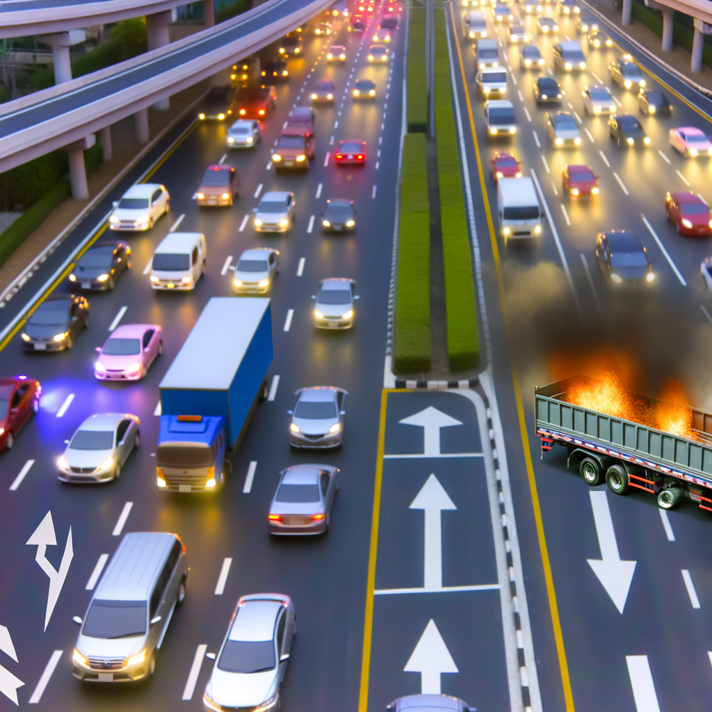 "Traffic jam on I-285 West at Buford Highway due to big rig fire, causing severe delays for Atlanta commuters during Thursday morning rush hour."