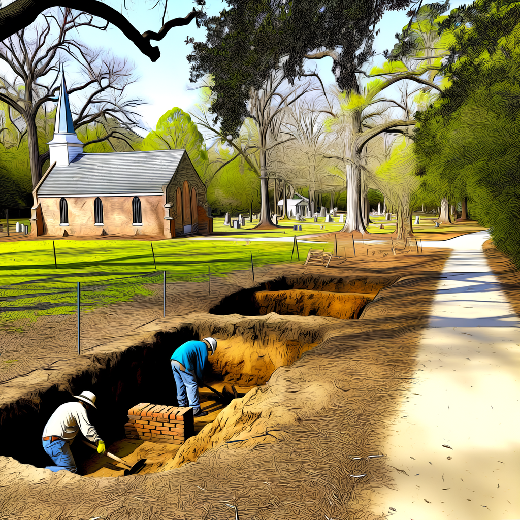 "Brick burial vault discovered in Legacy Park, Decatur, Georgia, during construction of a multiuse path, highlighting historical significance of former orphanage site; glass and metal pieces visible inside vault, prompting investigation by city officials and Decatur Police."
