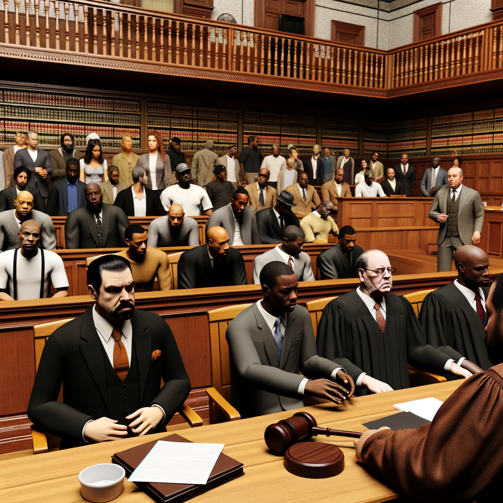 "Young Thug trial courtroom scene with Judge Paige Reese Whitaker presiding, highlighting the ongoing gang and racketeering case in Atlanta, Georgia, as defense attorneys discuss plea deals and mistrial motions amidst courtroom errors."