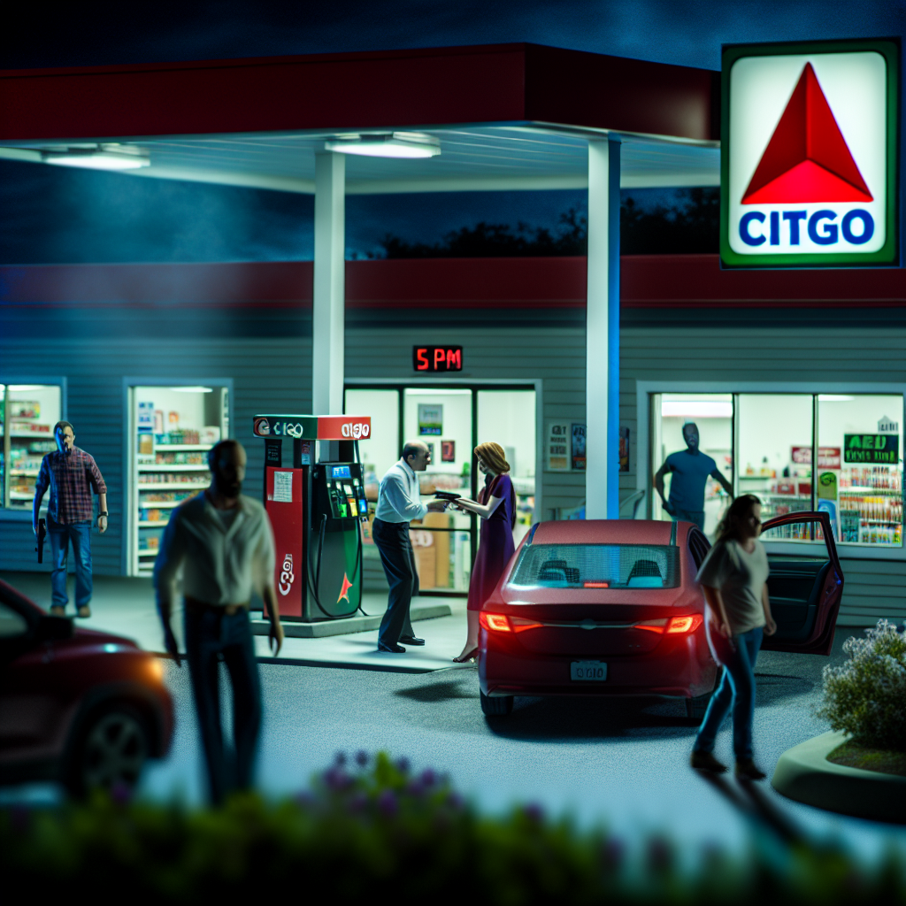 Alt text: "DeKalb County gas station where a deadly shooting occurred after a confrontation involving a child, highlighting rising crime in Atlanta. Security footage captured the incident outside Citgo on Columbia Drive, Candler-McAfee area."