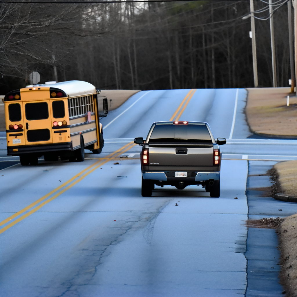 Alt text: "Scene of a fatal accident on Columbia Drive in DeKalb County, where a woman was struck by a pickup truck and a school bus early Thursday morning, prompting an investigation by local police."