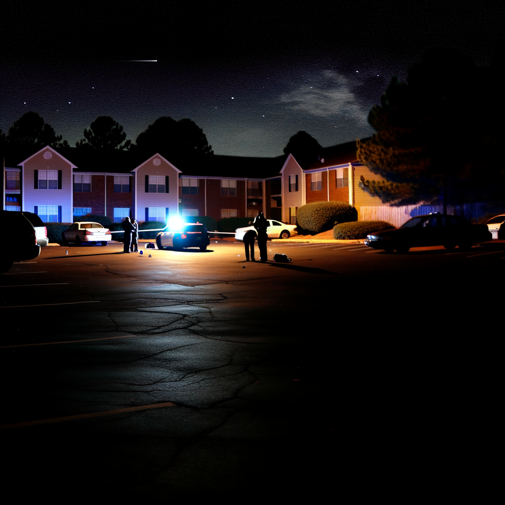 "Police investigate shooting scene at Gateway South Apartments in southwest Atlanta, where one man was killed and another hospitalized following a drug deal gone wrong."