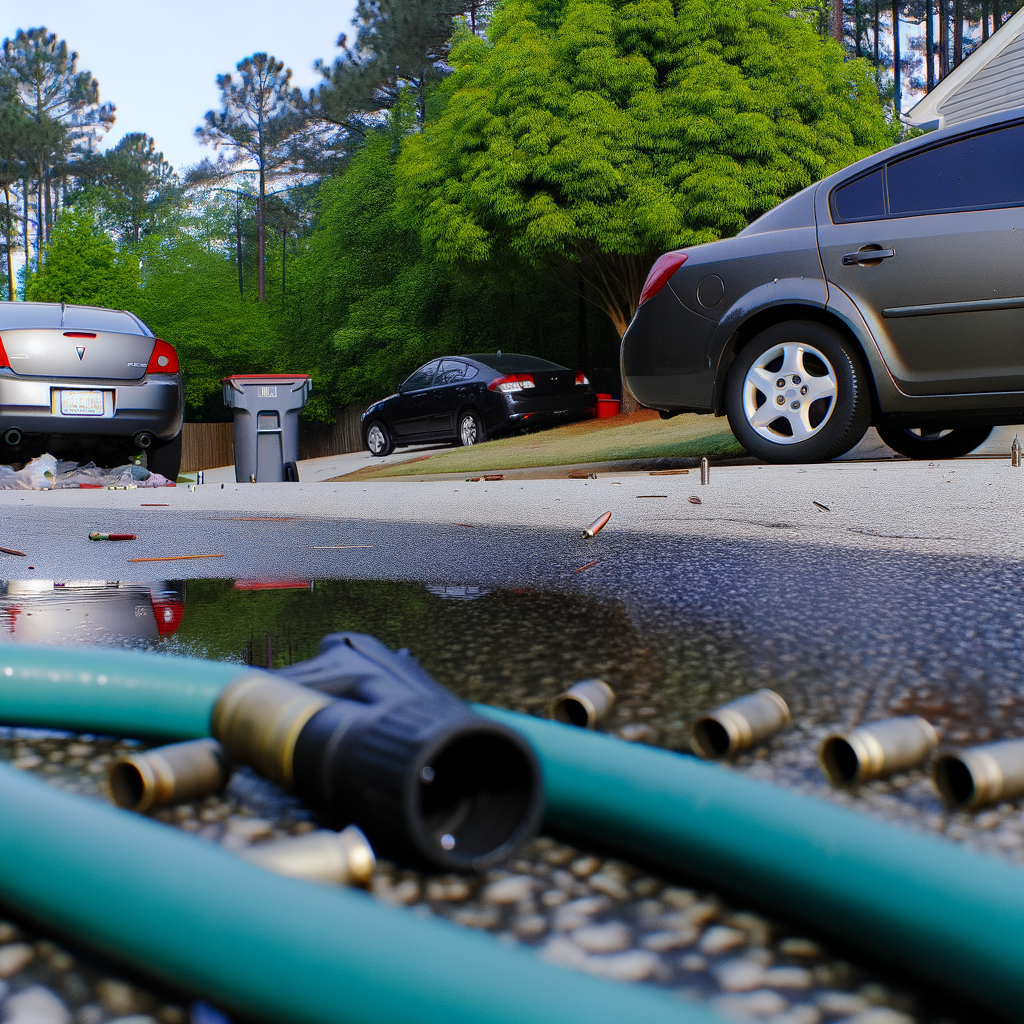 Alt text: "Crime scene in Decatur, Georgia, showing a pool of blood and shell casings on Donnell Way, where 23-year-old Chanceler McCall was fatally shot by Earnest Lee Johnson using an AR-15