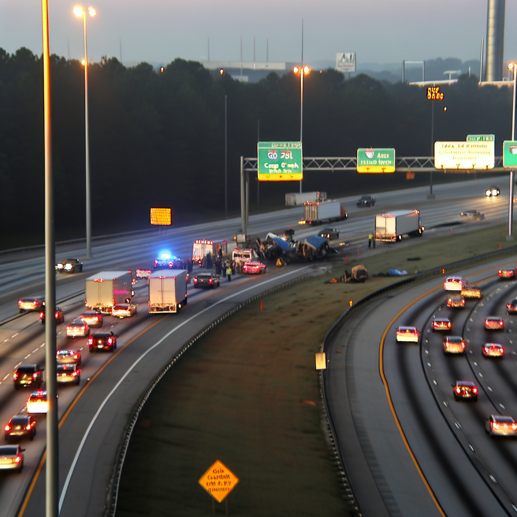 "Traffic jam on I-285 South near Hartsfield-Jackson International Airport due to multi-vehicle crash, causing significant delays and lane closures early Wednesday morning."