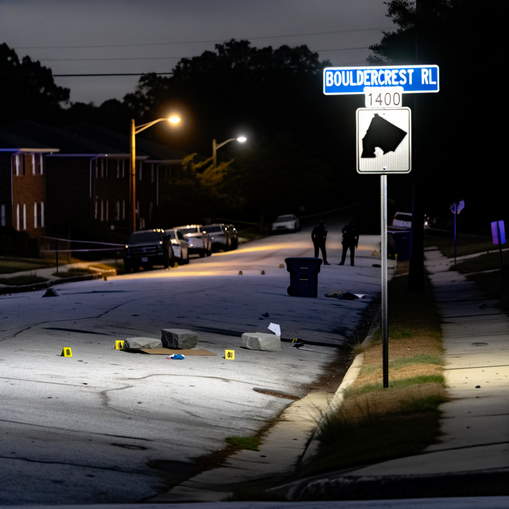 Alt text: "DeKalb County police at the scene of a fatal shooting on Bouldercrest Road in East Atlanta, where a man in his 20s was shot multiple times during a fight early Sunday morning."