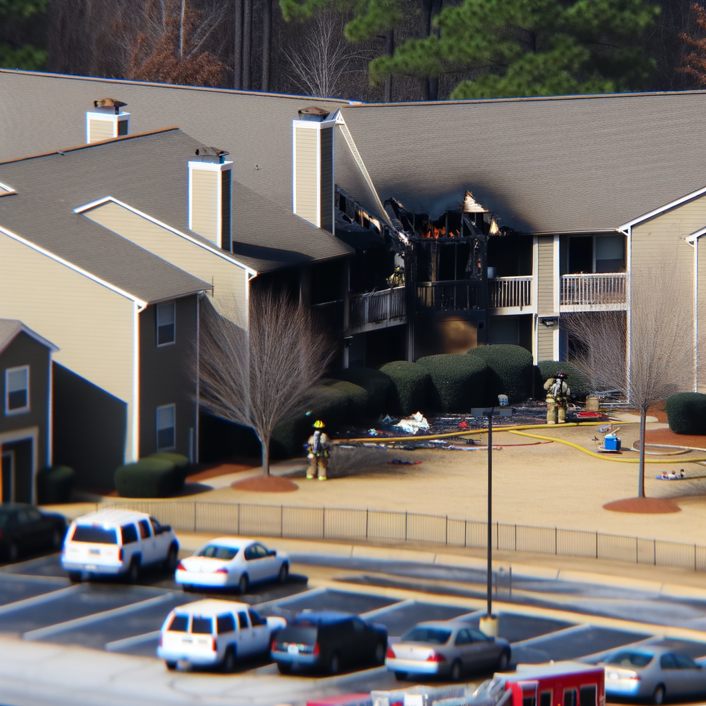 "Emergency responders at the Country Oaks Apartments in southwest Atlanta, where three children were hospitalized due to smoke inhalation from a kitchen appliance fire, highlighting local fire safety concerns."