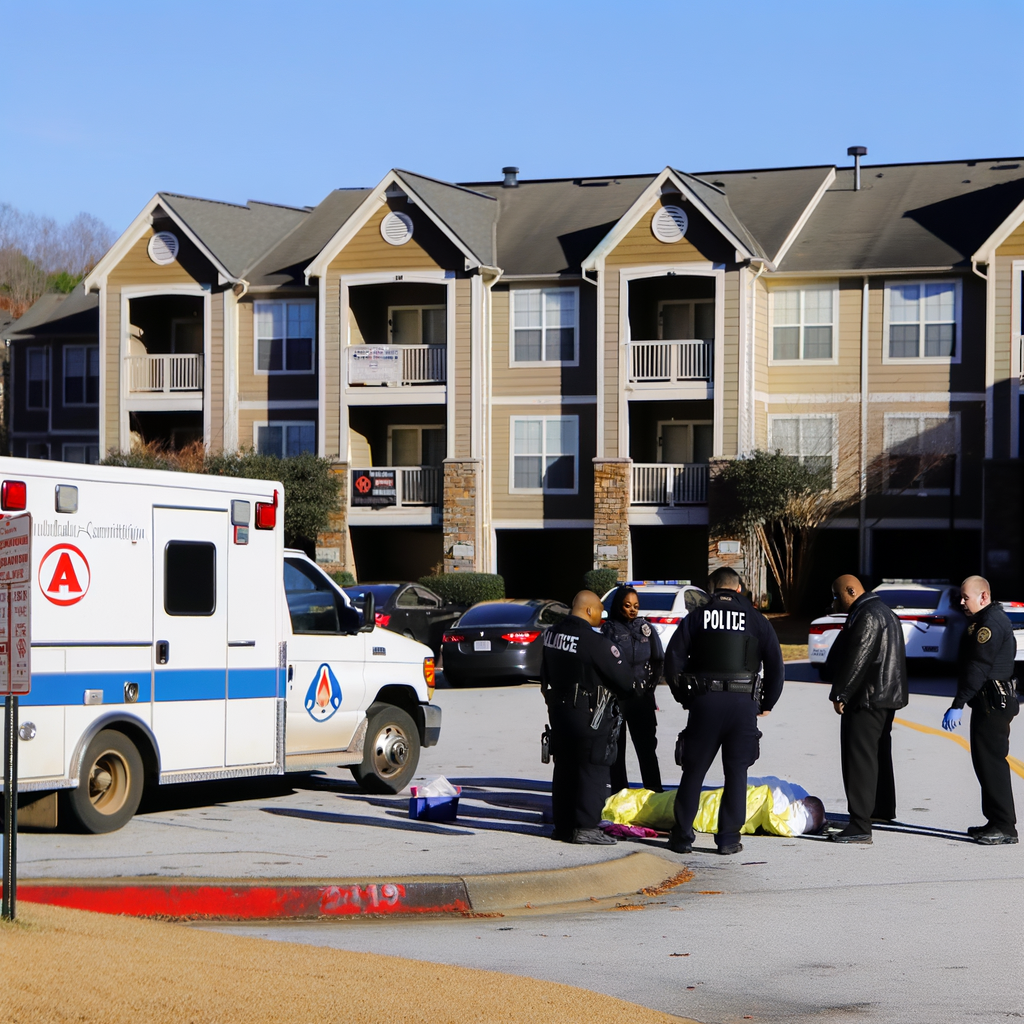 "Scene of DeKalb County apartment shooting on New Year's Eve, where 28-year-old Charles Johnson was killed and another man injured by multiple suspects, highlighting rising crime in Atlanta."