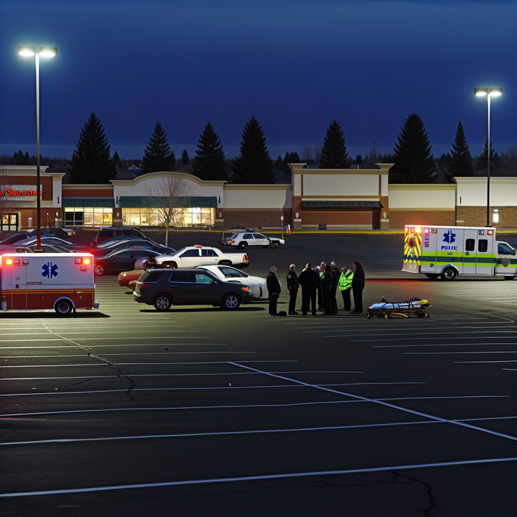 Alt text: "Roswell shopping complex parking lot where a police officer was fatally shot while responding to a suspicious person report, leading to the arrest of a suspect. The scene highlights the tragic loss of a law enforcement officer in Georgia, prompting condolences