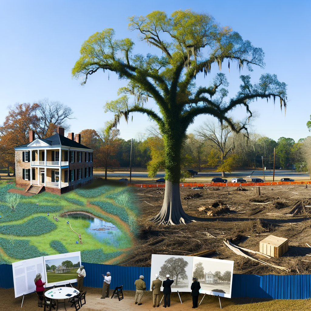 "Residents of Roswell protest tree removal at historic Mimosa Hall & Gardens, highlighting concerns over wildlife loss and city redevelopment plans for Founders Park, with community organizer Kelly Callen expressing frustration over lack of transparency."