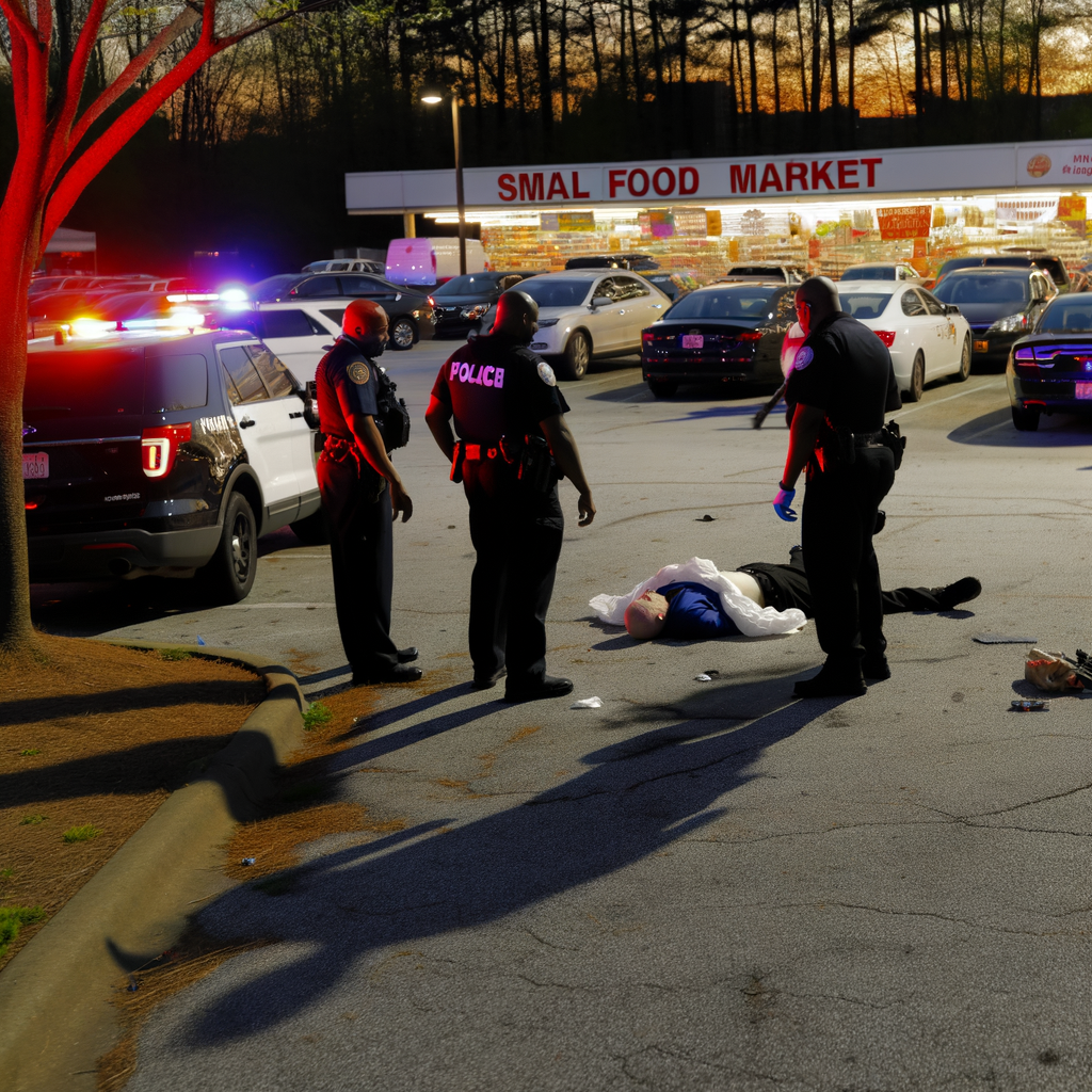 "Scene of fatal shooting outside a food market on Hollywood Road in northwest Atlanta, where a man was found dead with multiple gunshot wounds late Friday evening."