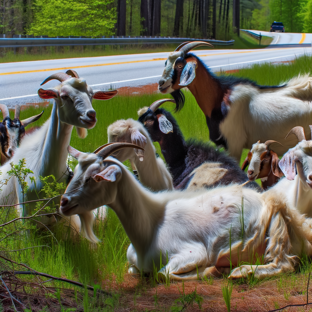 "Gilmer County Sheriff's Office photo of escaped goats roaming freely on a stranger's property along Chatsworth Highway, showcasing their adventurous spirit in North Georgia after a 14-mile escape from their enclosure."