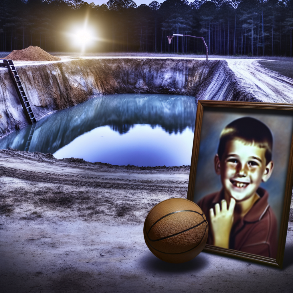 "Image of a somber memorial for 8-year-old Noah Bush, who tragically drowned in a construction pit in southeast Georgia, highlighting the community's call for justice following the sentencing of two young boys involved in his death. The memorial features candles