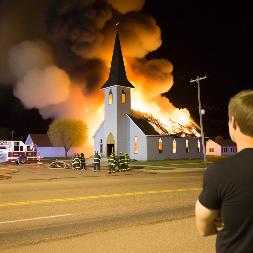 "Massive fire engulfs First Pentecostal Church of Buford in Gwinnett County, Atlanta, destroying the building just after midnight. Firefighters battle intense flames shooting through the roof while congregation members plan relocation efforts. No injuries reported."