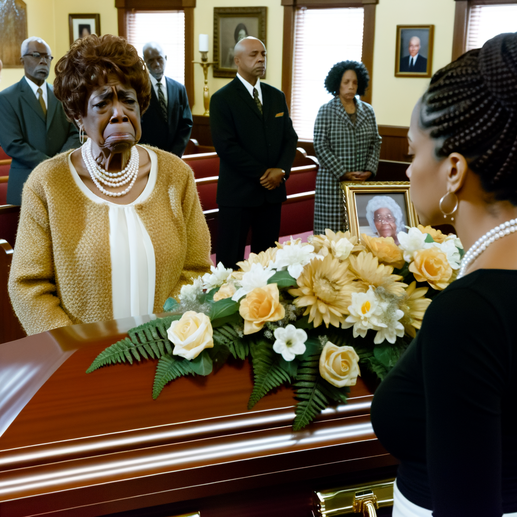 Alt text: "Casket at Lucy Mae Johnson's funeral service in Decatur, Atlanta, with a closed lid, highlighting the emotional turmoil surrounding the alleged mix-up of bodies at Donald Trimble Mortuary, as detailed in a lawsuit filed by her