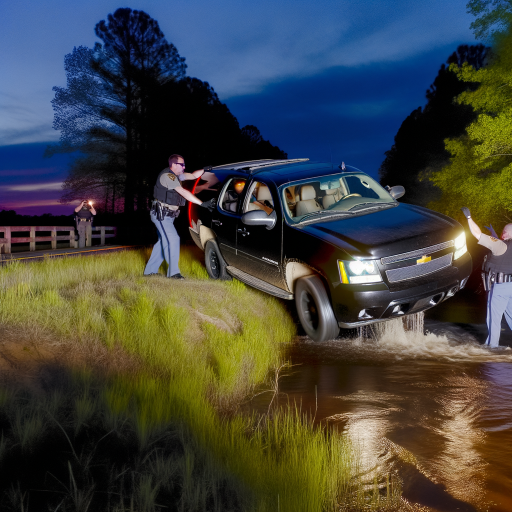 "Georgia State Patrol trooper vehicle overturned in creek after police pursuit crash in Ware County, Atlanta, highlighting risks of high-speed chases and PIT maneuver use."