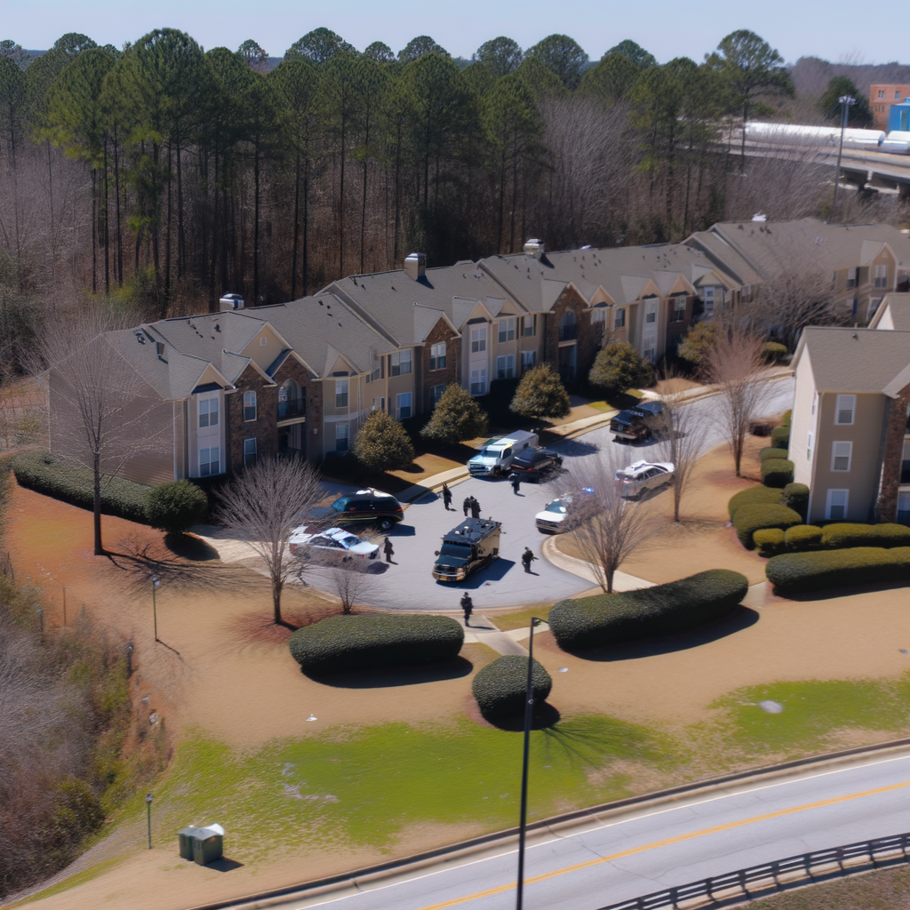 "Crime scene at SYNC at Vinings apartment complex in Cobb County, where two women were found dead in a domestic-related shooting, highlighting rising concerns about domestic violence in Atlanta."